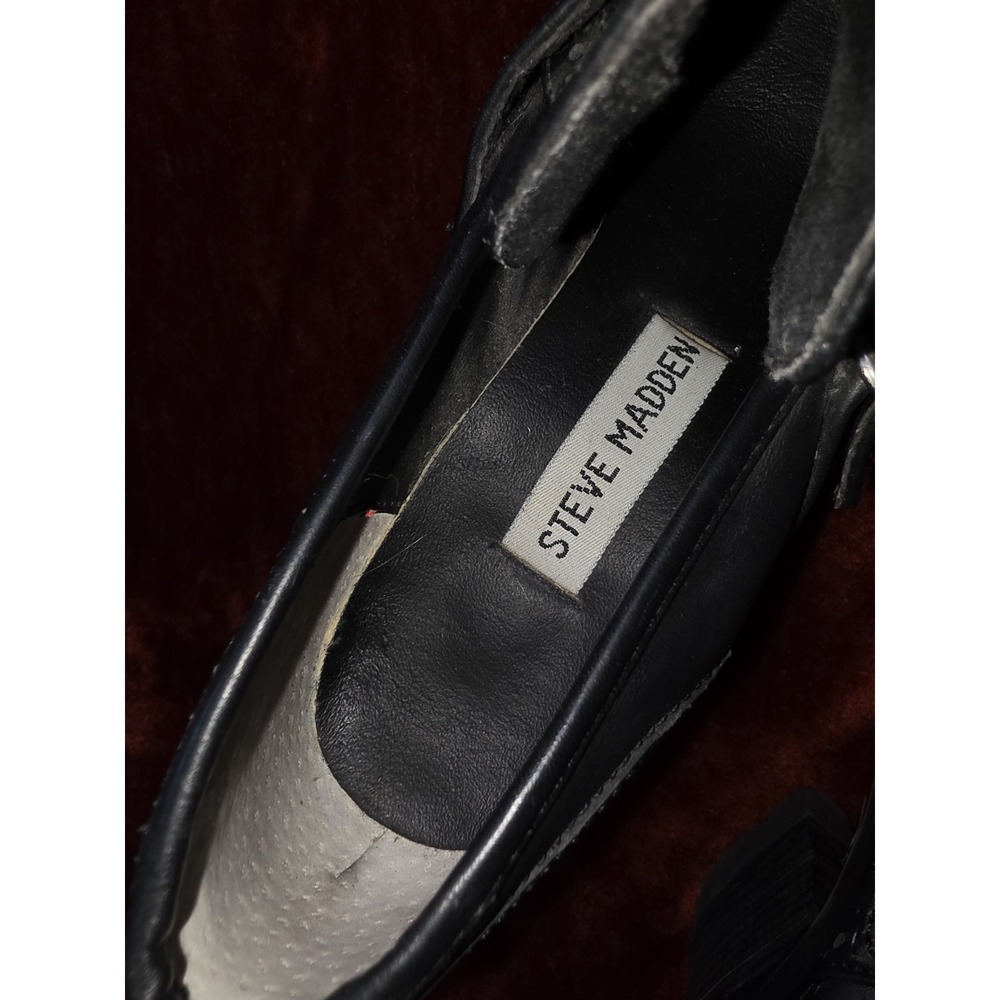 Vintage 90s Steve Madden Heeled Loafers Platform Leather Black Chunky 7 Maple - Picture 13 of 15